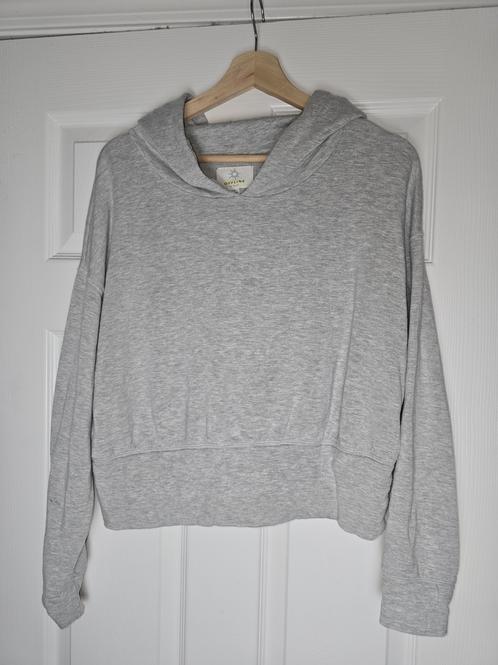 Offline By Aerie Light Gray Cropped Hoodie Sweatshirt Size Small